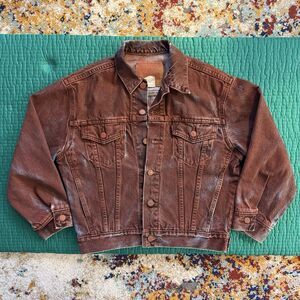 Vintage 90s Levi’s Denim Trucker Jacket Women Sz M Red Blue Jean 57511 Slim Fit